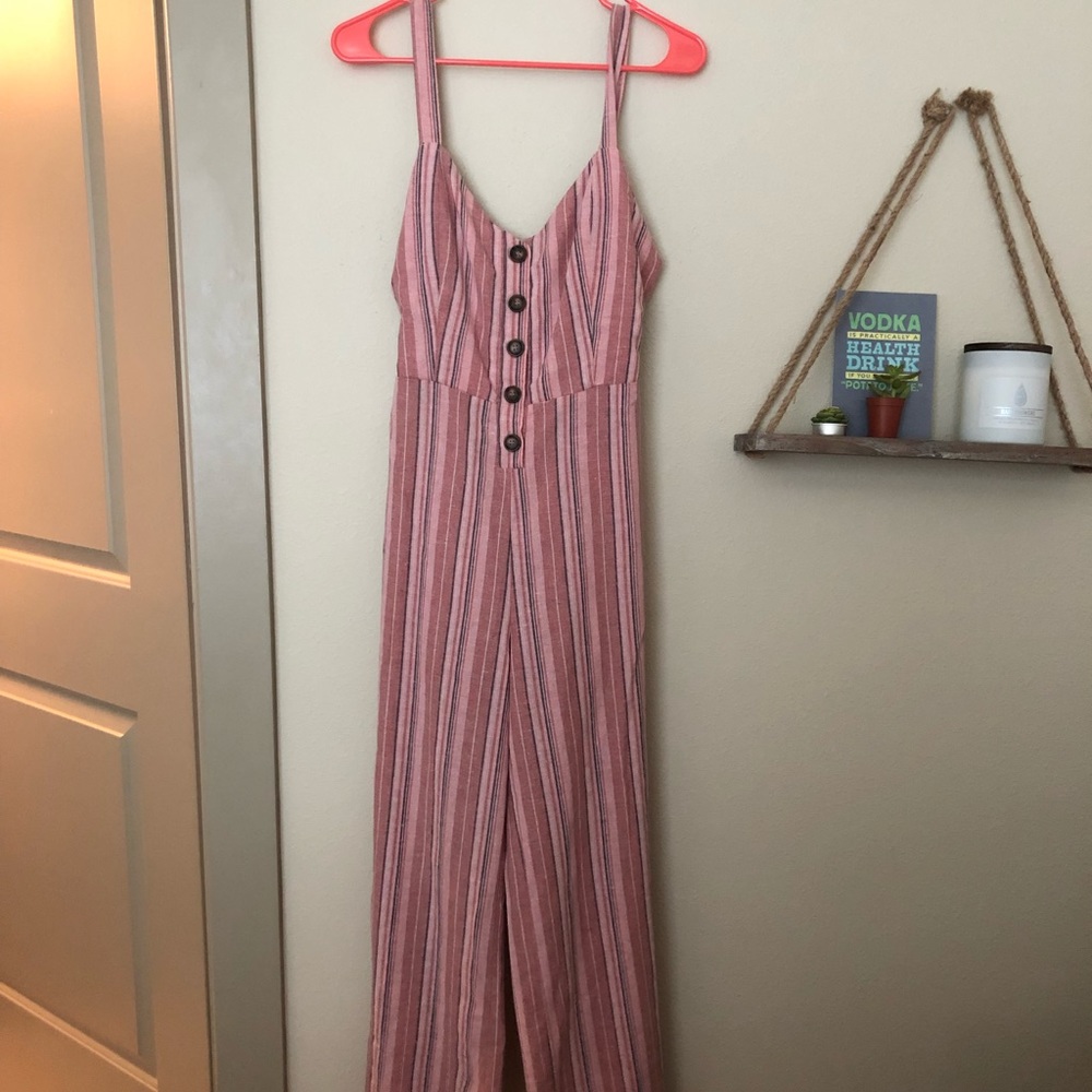 pink striped jumpsuit